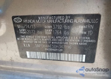 2013 Hyundai Elantra Gls from USA, damaged, VIN 5NPDH4AE5DH347196